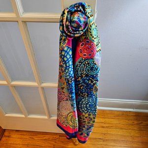 Large Silky Smooth Multi-Colored Pink & Blue Scarf.